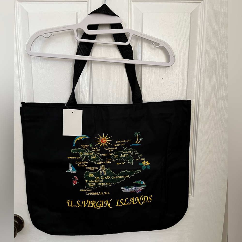 U.S. Virgin Islands Embroidered Tote Bag - Black